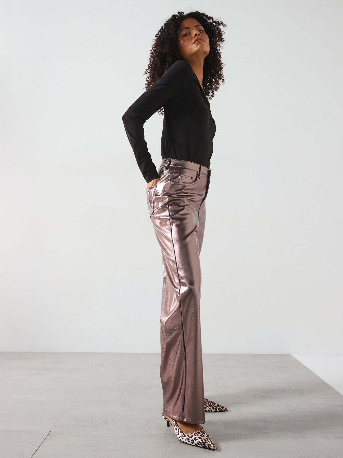 Image 5 of 5 of Vero Moda Metallic Trousers - Rose Gold
