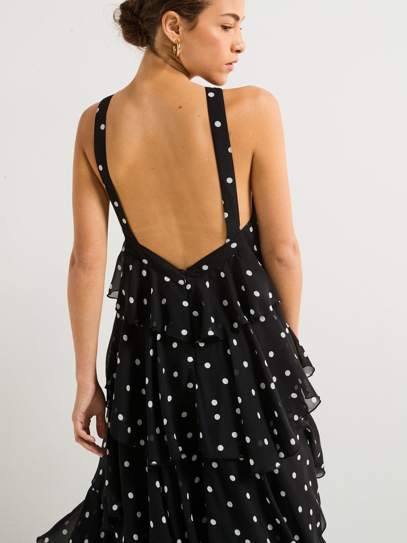 Vero Moda Polka Dot Ruffle Halter Neck Maxi Dress Black Very