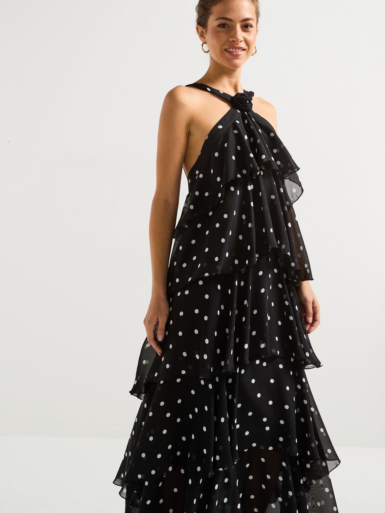 Polka Dot Halter Neck Sleeveless Maxi Dress