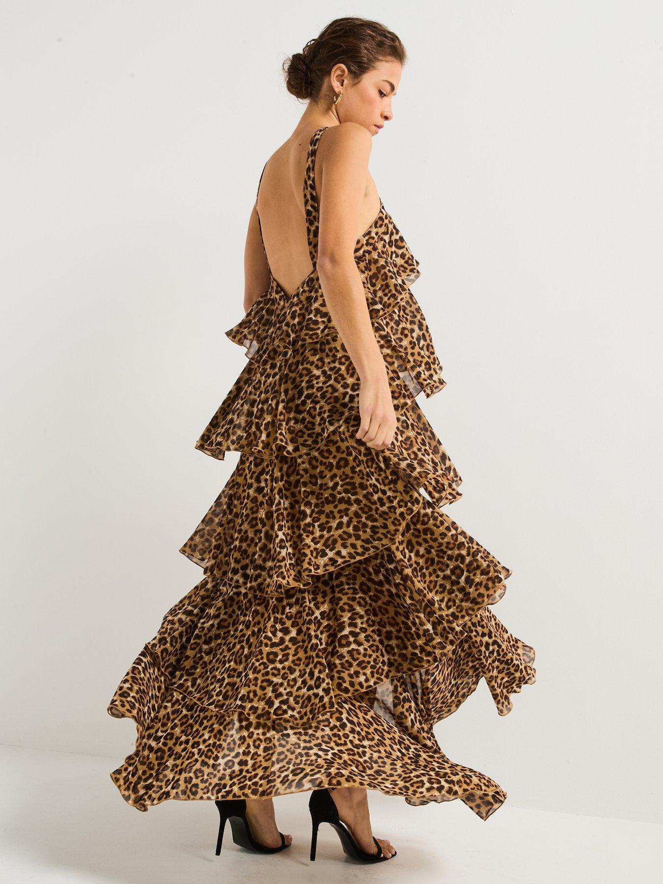 Image 2 of 6 of Vero Moda Leopard Print Ruffle Halter Neck Maxi Dress - Black - Multi