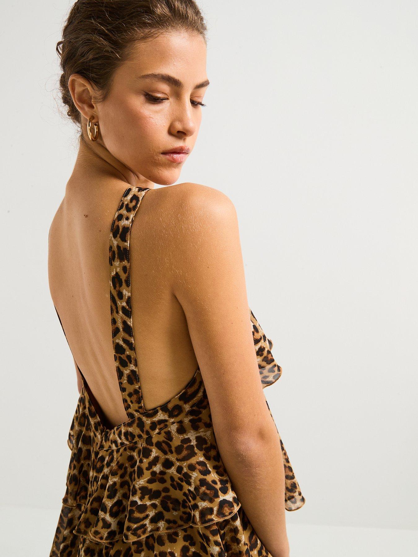 Image 4 of 6 of Vero Moda Leopard Print Ruffle Halter Neck Maxi Dress - Black - Multi