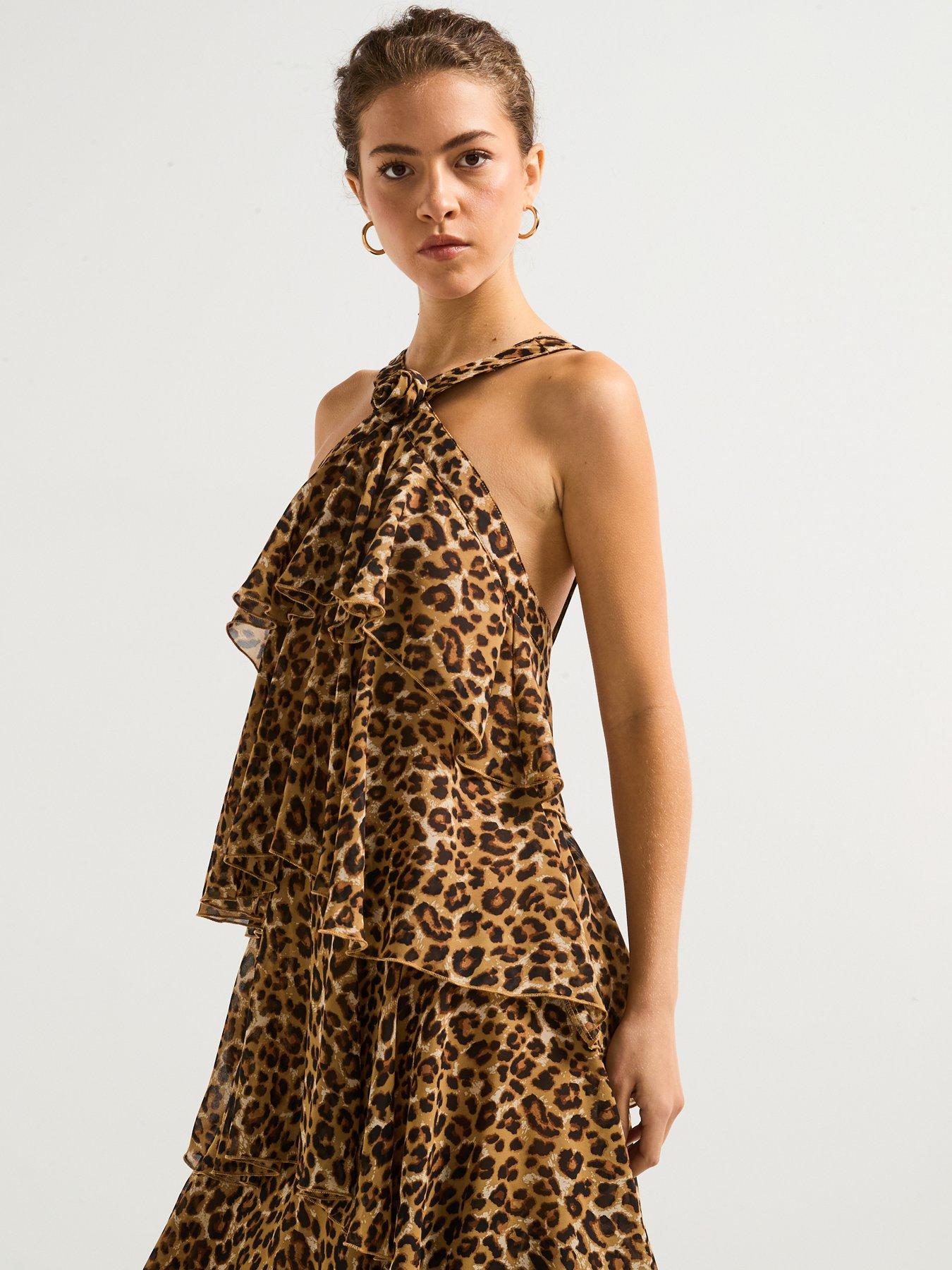 Image 6 of 6 of Vero Moda Leopard Print Ruffle Halter Neck Maxi Dress - Black - Multi