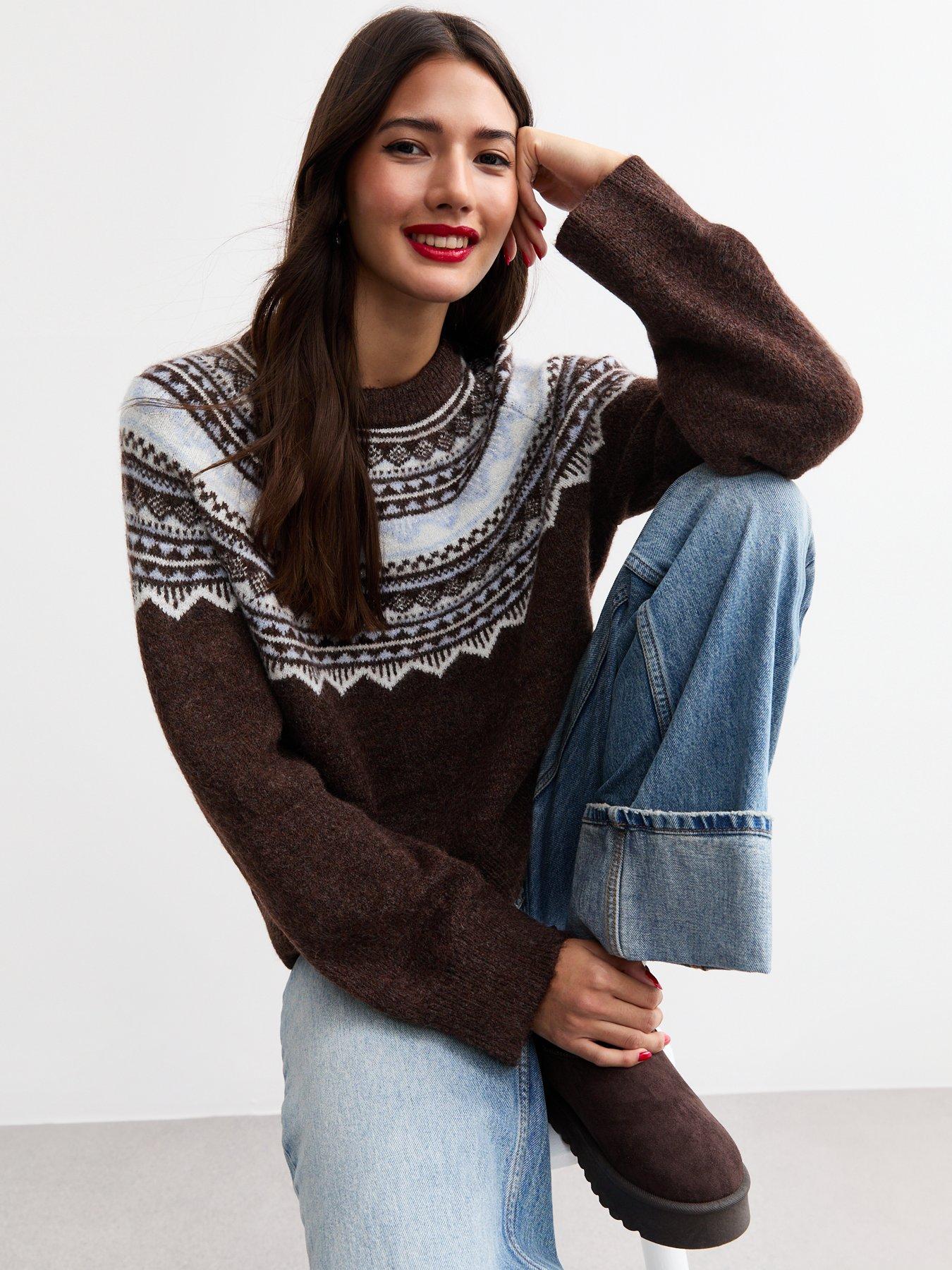 undefined Sparkle Fairisle Yoke Jumper - Brown