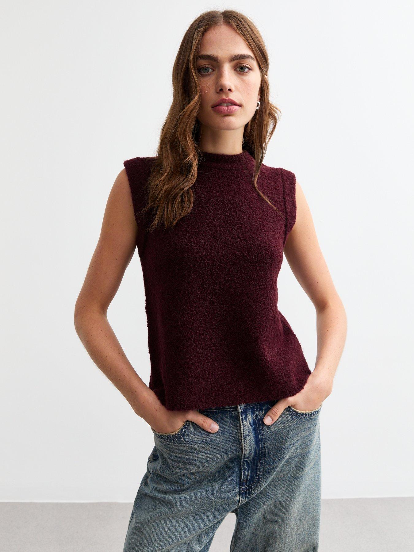 undefined Bouclé Knit Sweater Vest - Red