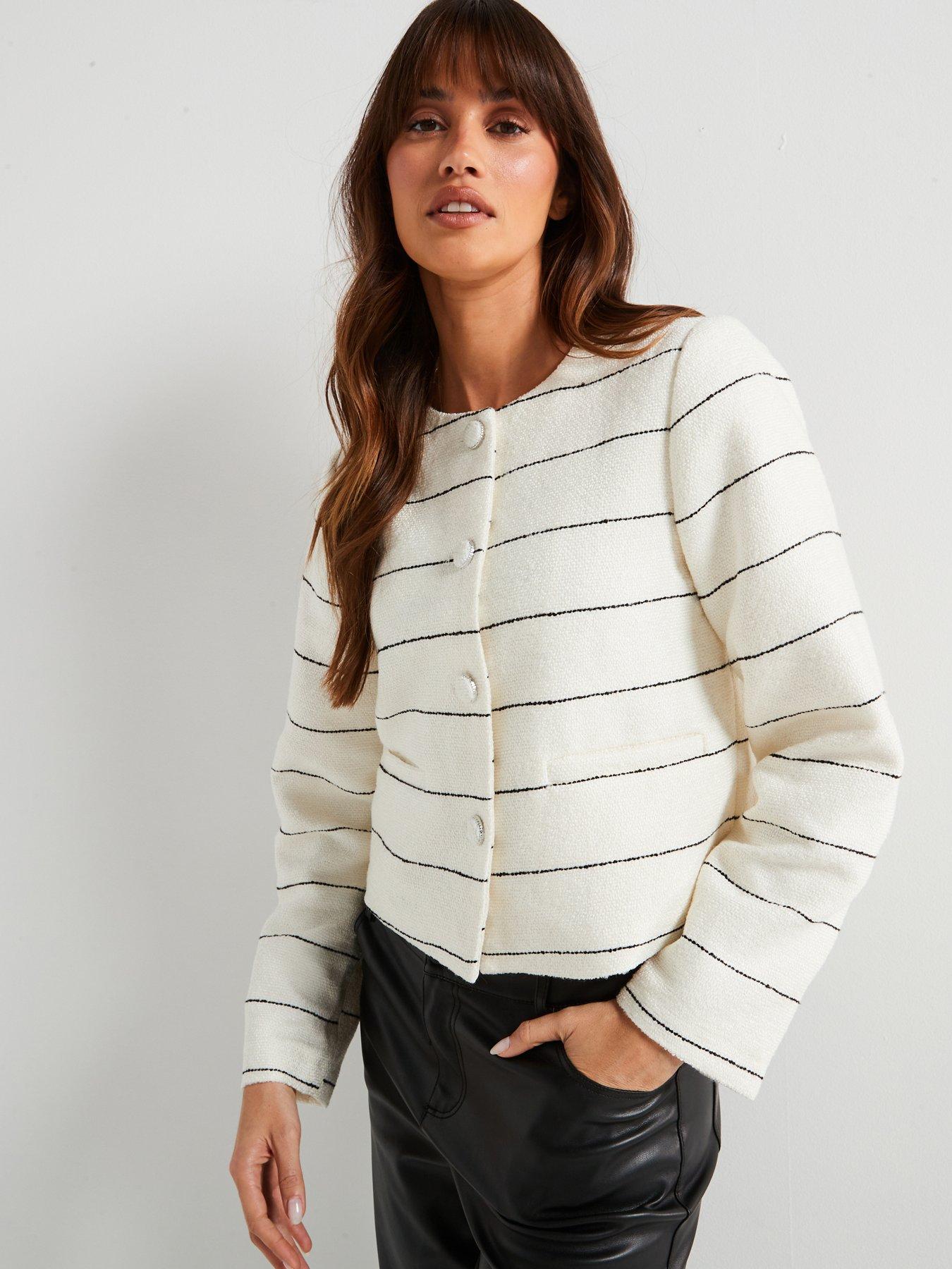 undefined Long Sleeve Striped Jacket - White