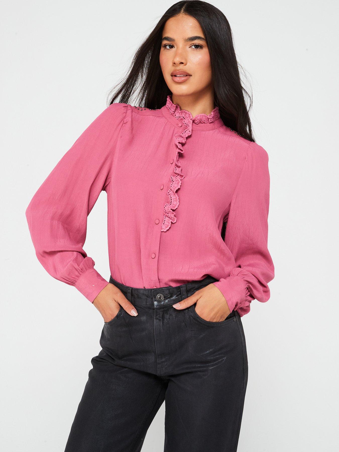 Image 1 of 4 of JDY Frill Detail Blouse - Pink