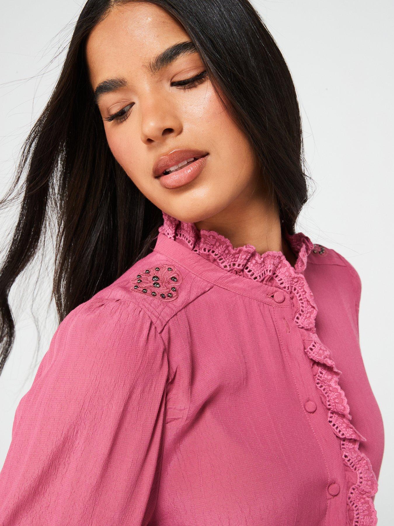 Image 4 of 4 of JDY Frill Detail Blouse - Pink
