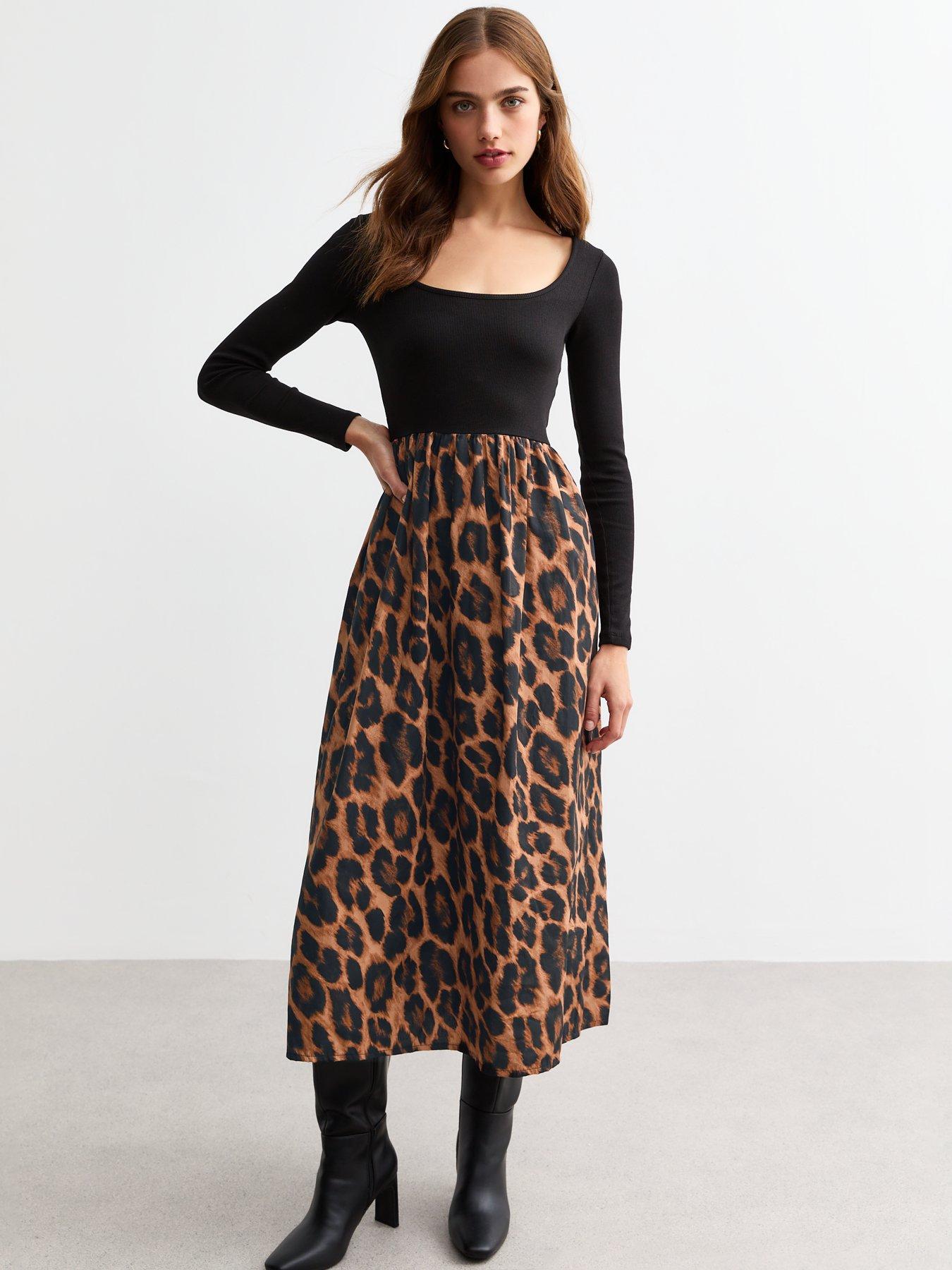 Leopard Skirt Midi Dress Black Print