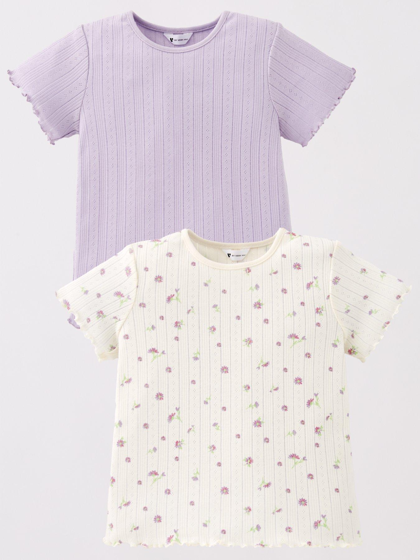 undefined Girls 2 Pack Pointelle Short Sleeve T-Shirts - Multi