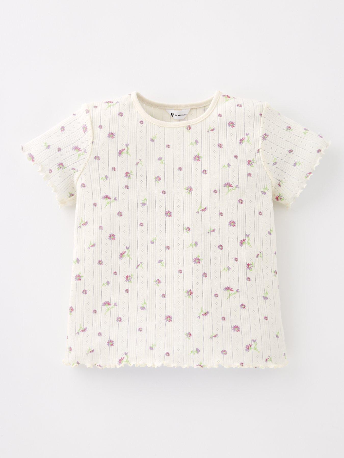 Image 2 of 5 of Mini V by Very Girls 2 Pack Pointelle Short Sleeve T-Shirts - Multi