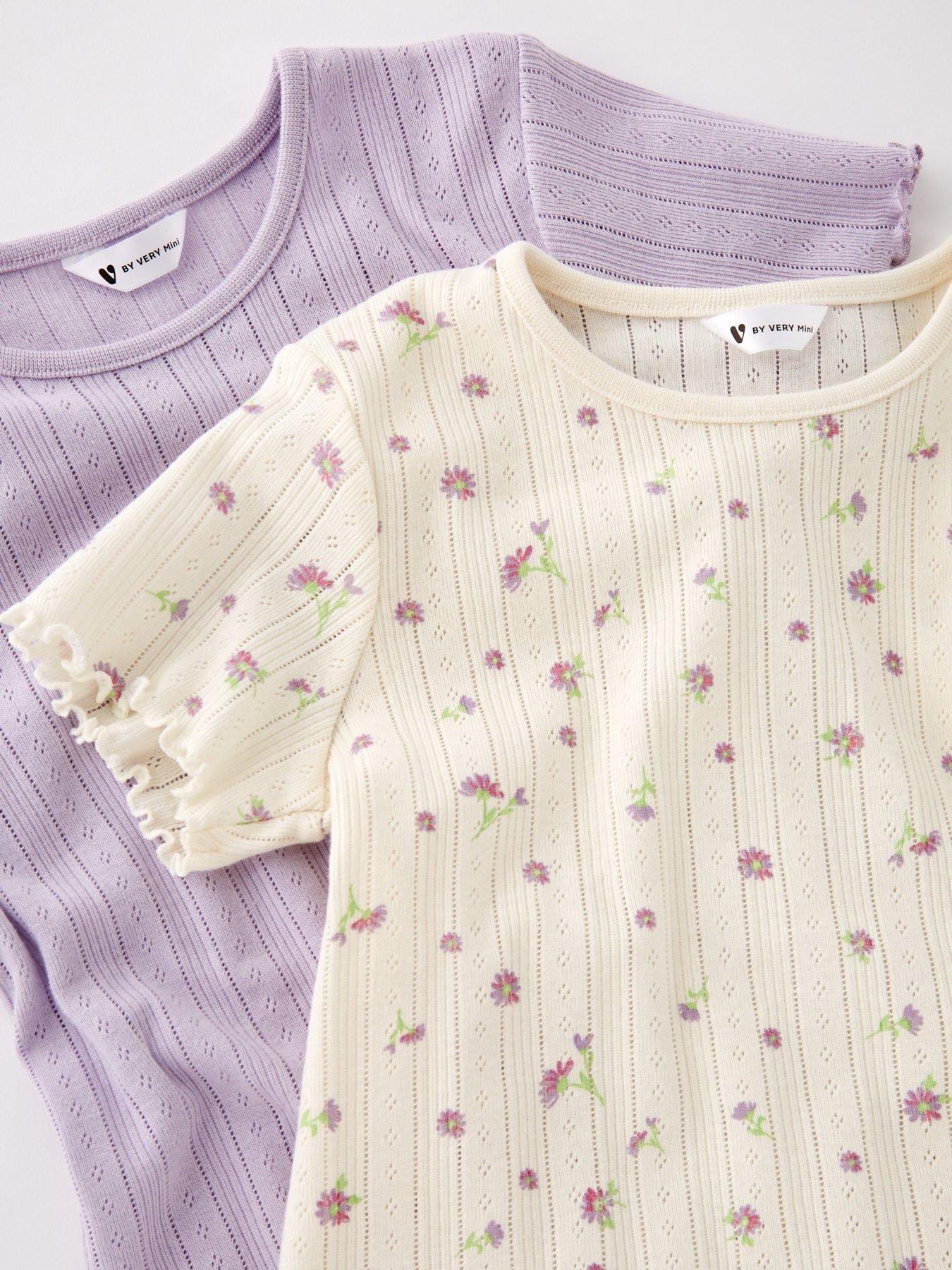 Image 5 of 5 of Mini V by Very Girls 2 Pack Pointelle Short Sleeve T-Shirts - Multi