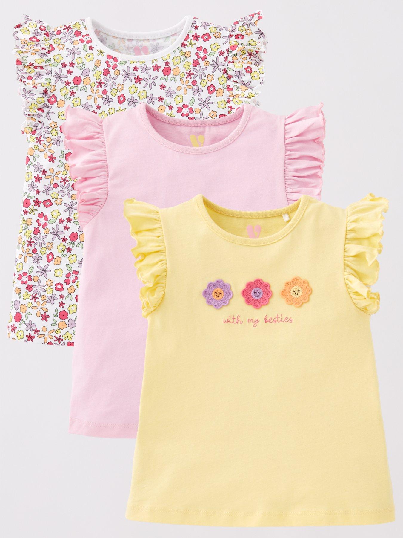 undefined Girls 3 Pack Flower Frill Sleeve T-Shirts - Multi