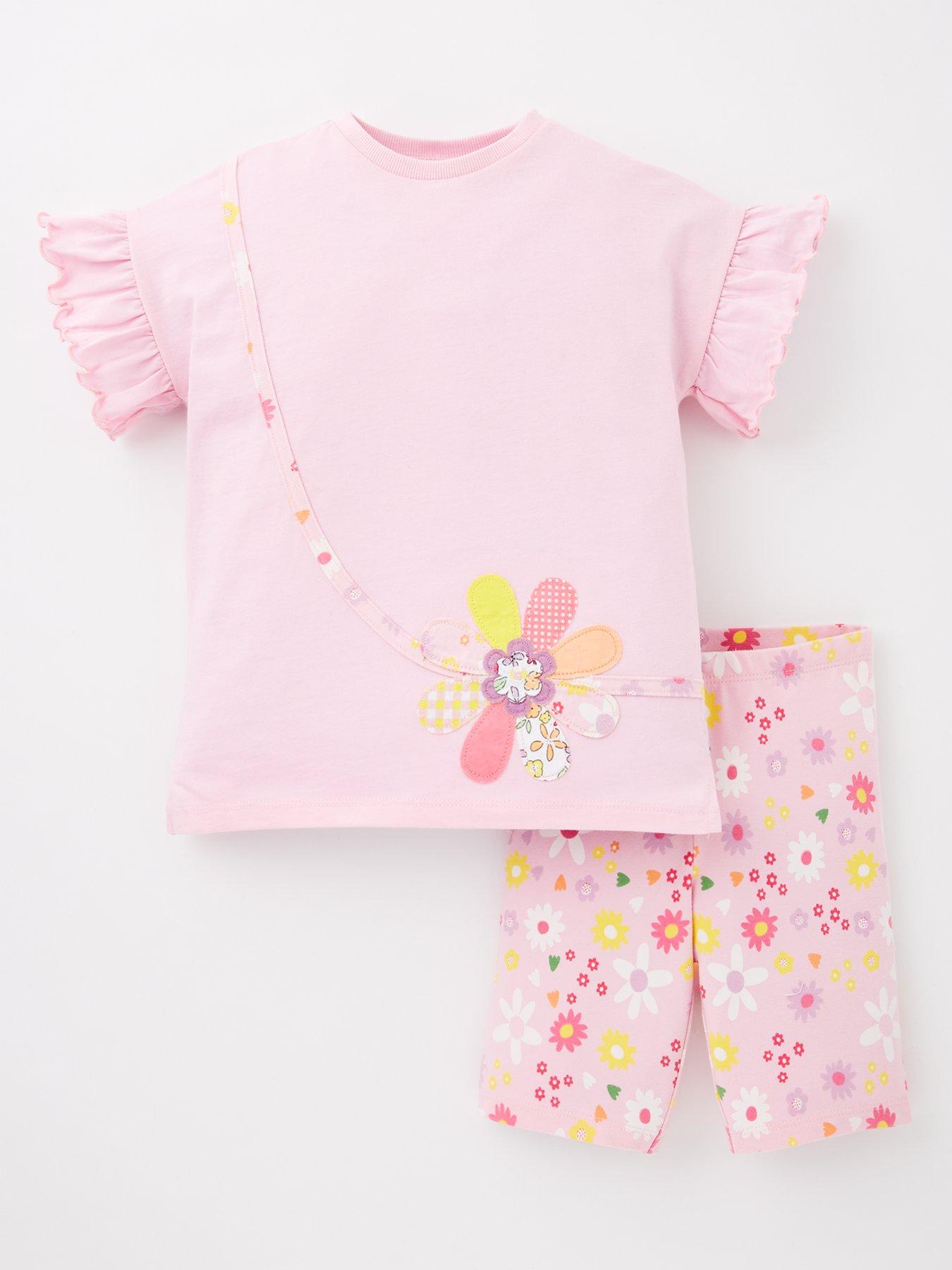 undefined Girls Novelty Flower Bag T-Shirt And Cycling Short - Pink