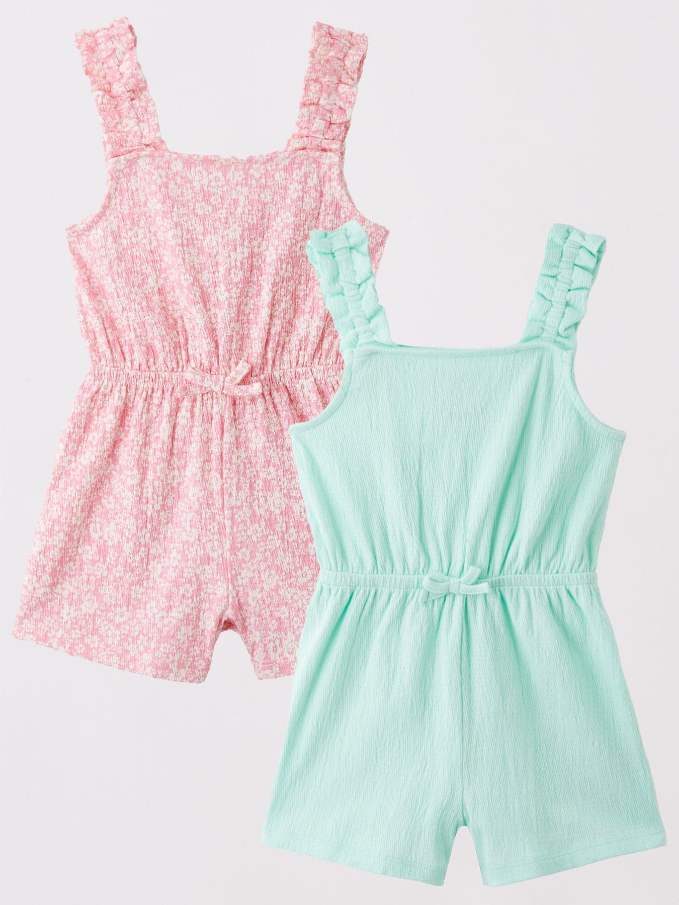 undefined Girls 2 Pack Floral Crinkle Jersey Playsuits - Multi
