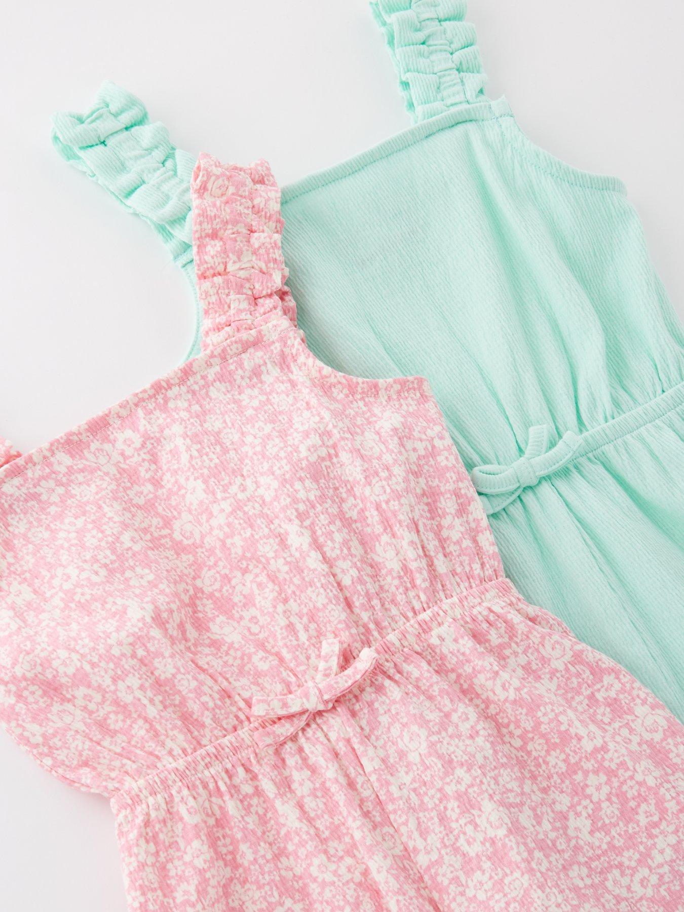 Image 4 of 5 of Mini V by Very Girls 2 Pack Floral Crinkle Jersey Playsuits - Multi