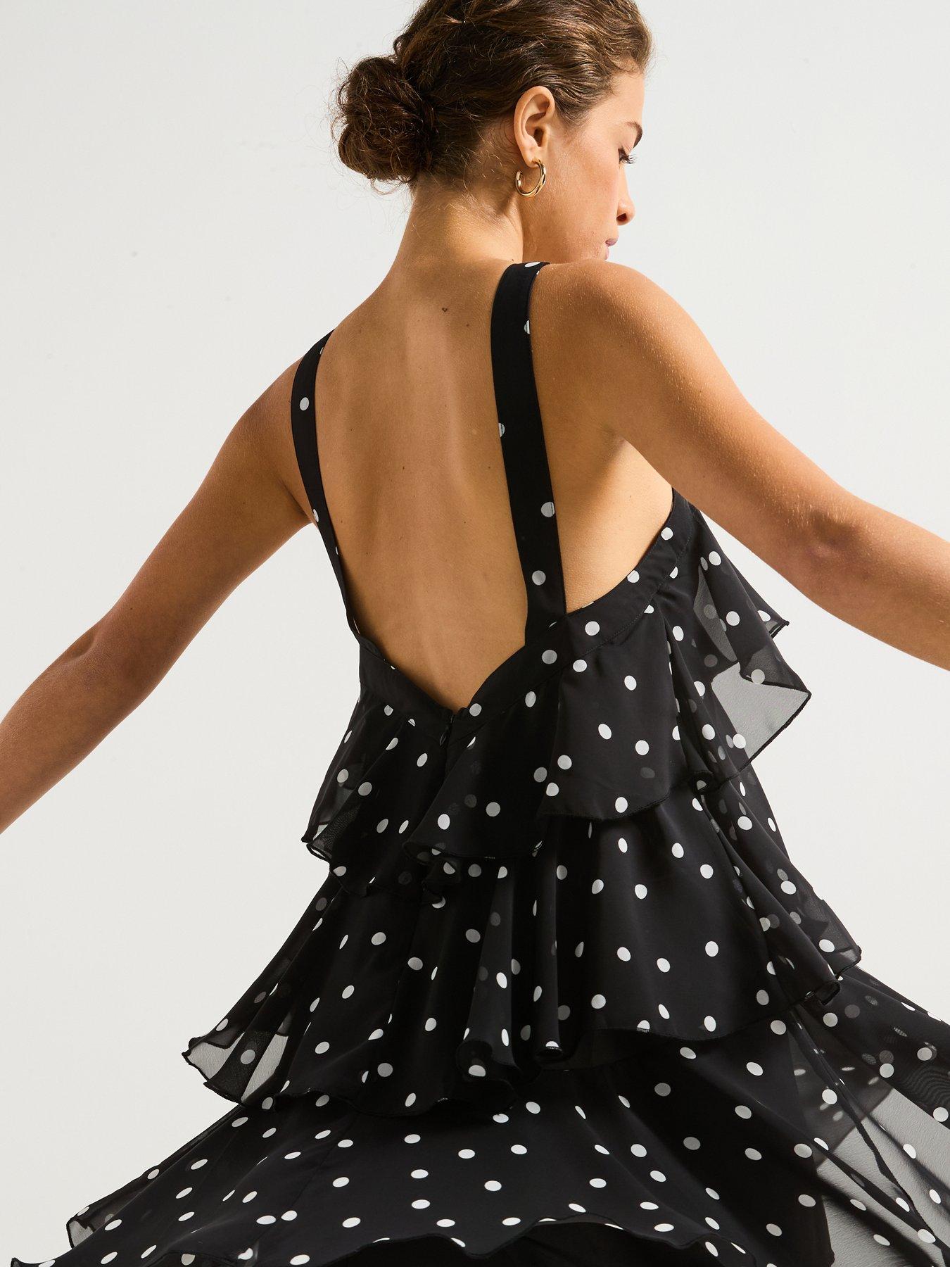 Vero Moda Polka Dot Ruffle Halter Neck Mini Dress - Black | Very