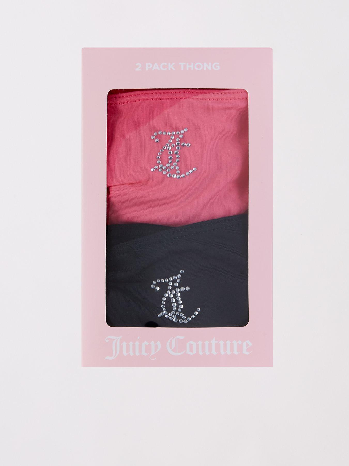 Image 2 of 2 of Juicy Couture 2 Pack Diamante Tape Logo Thong - Hot Pink &amp; Black