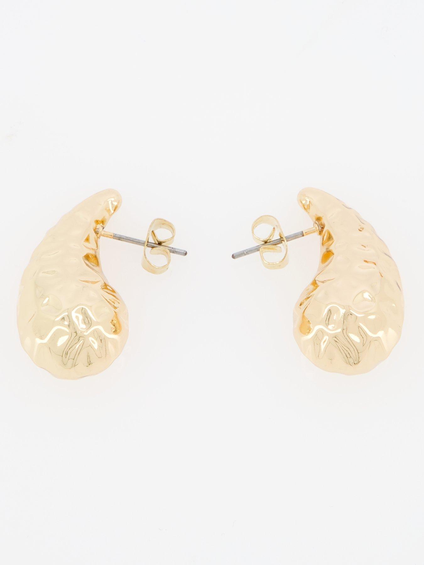 Product photograph of Pieces Hammered Earrings - Gold from very.co.uk