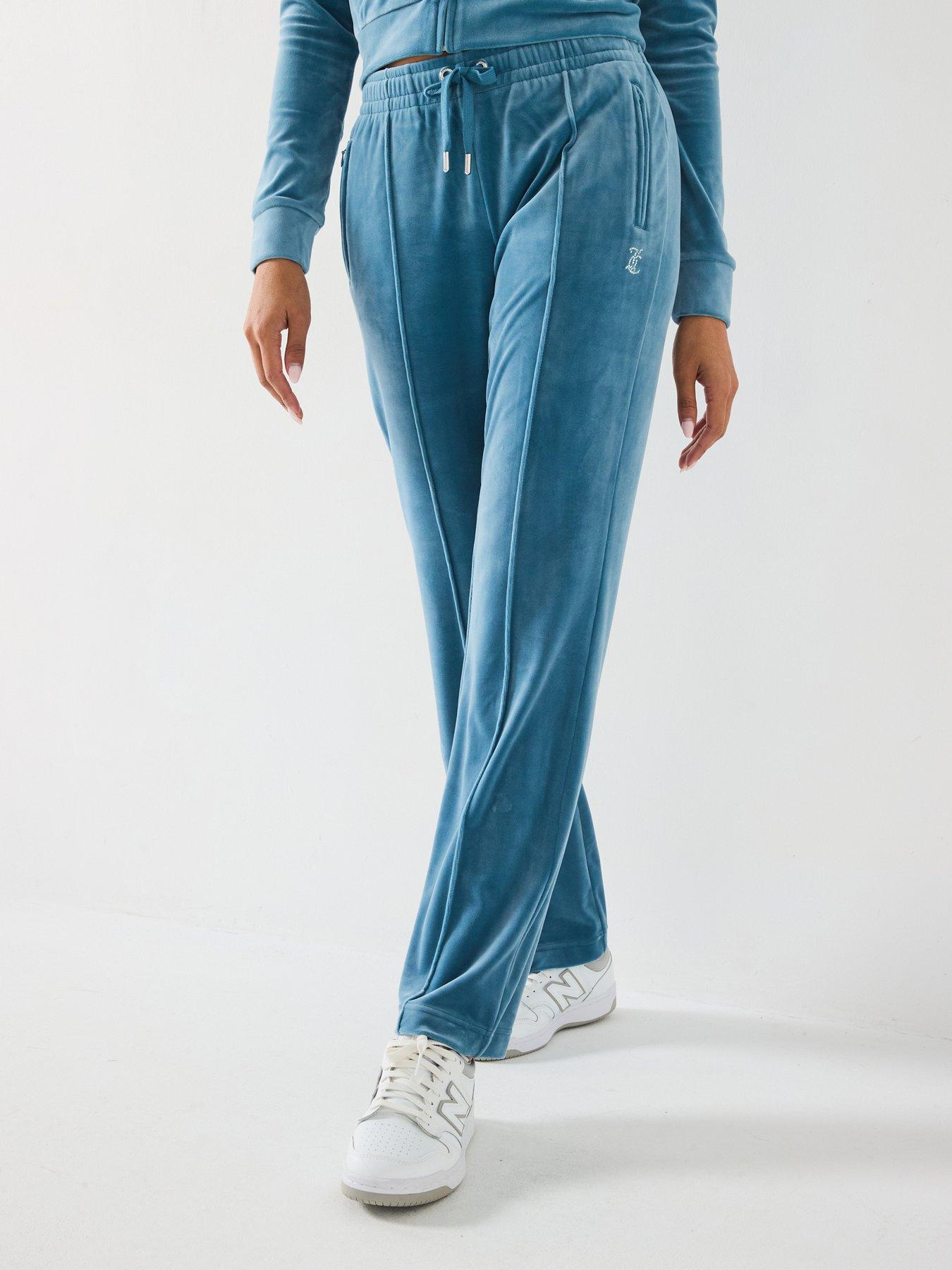 undefined Tina Diamante Logo Velour Trackpants - Blue