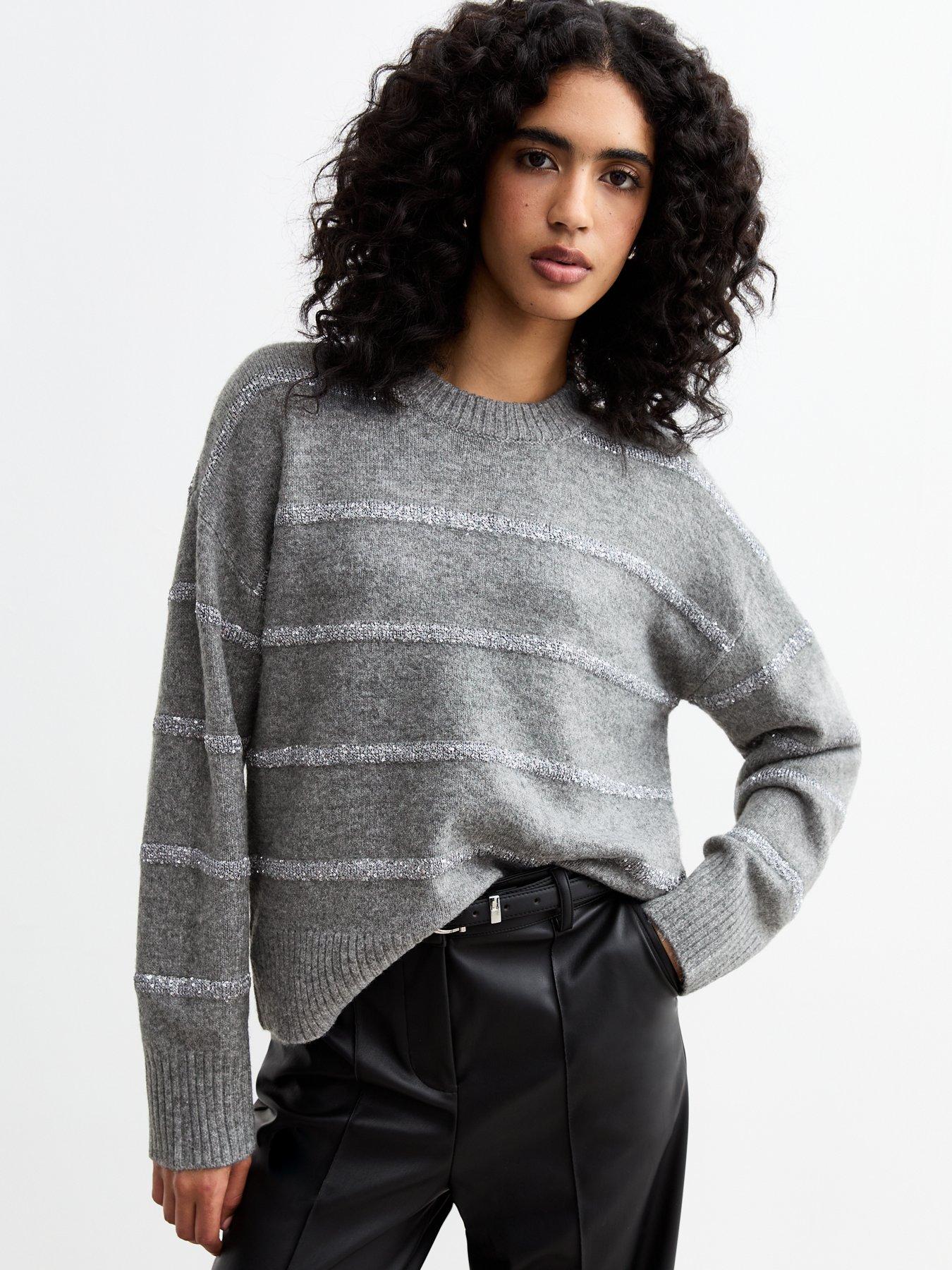 undefined Sequinned Stripe Jumper - Grey