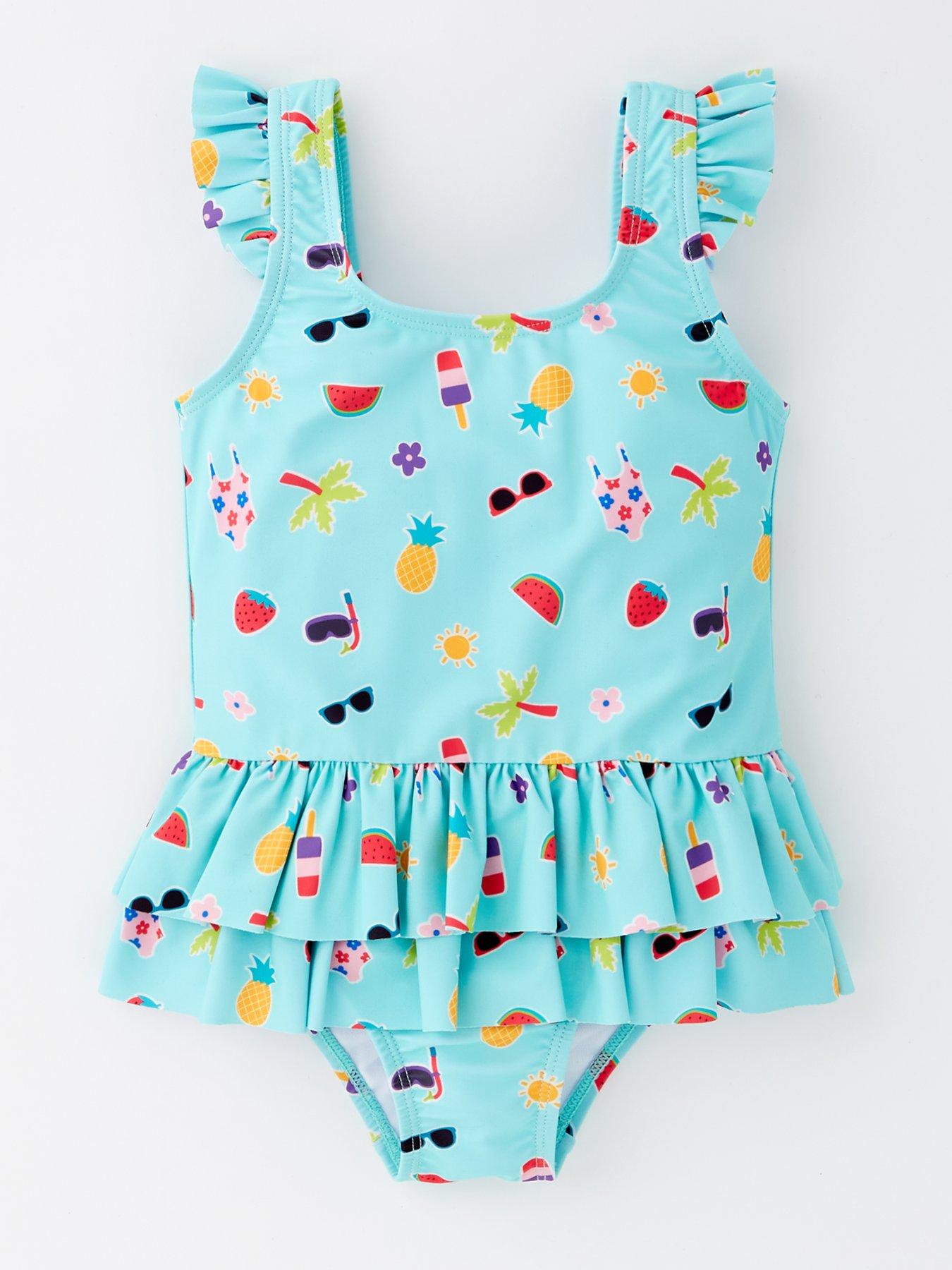 undefined Girls Frill Summer Print Swimsuit - Multi
