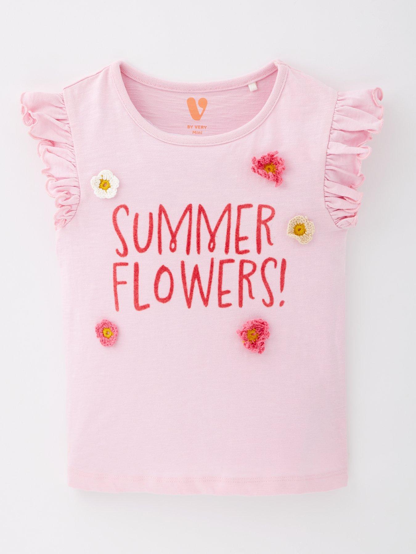undefined Girls Summer Flower Short Sleeve T-Shirt - Pink