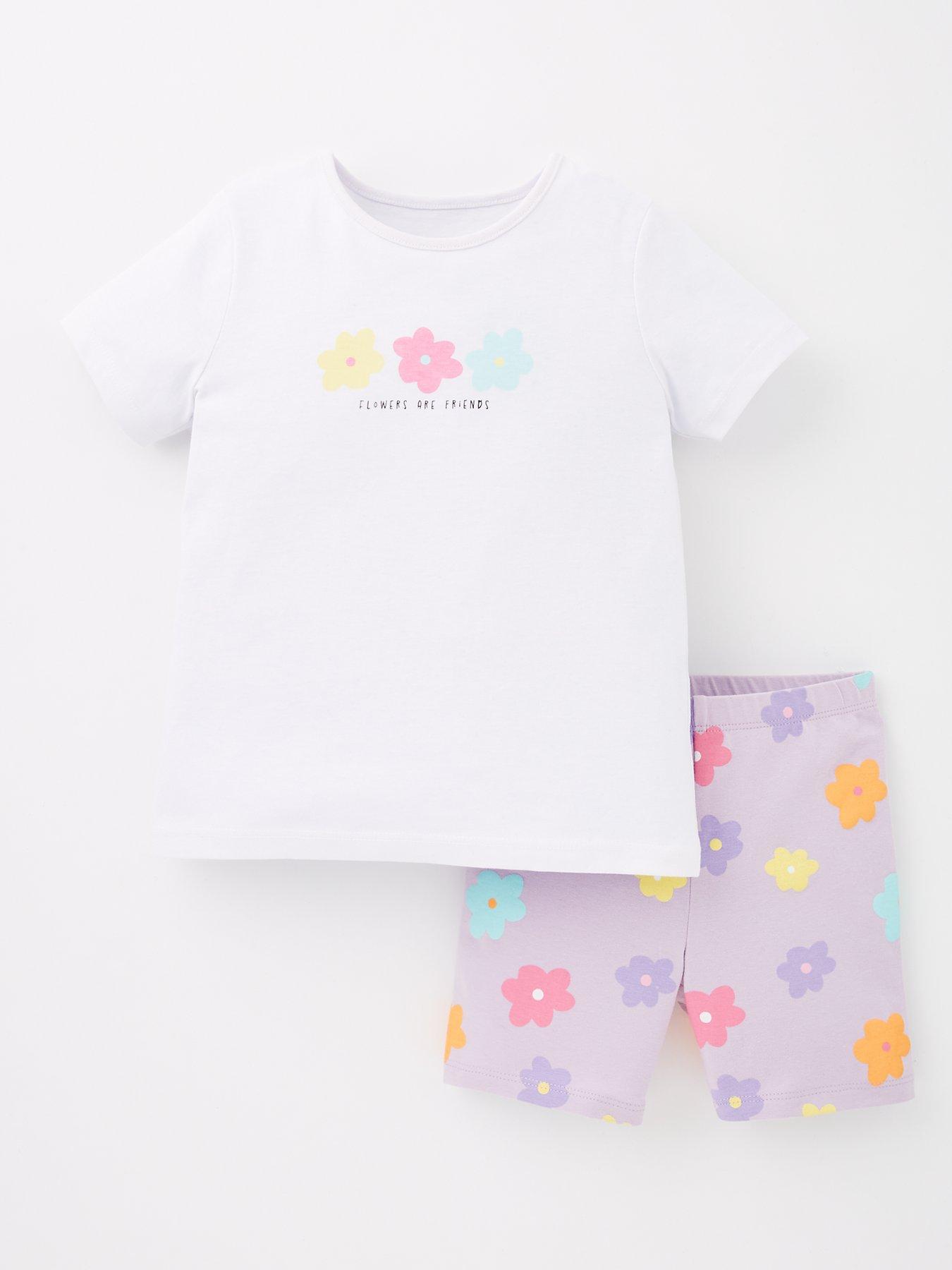 Image of Everyday Girls Short Sleeve Foral T-shirt And Cycling Short Set - Pink