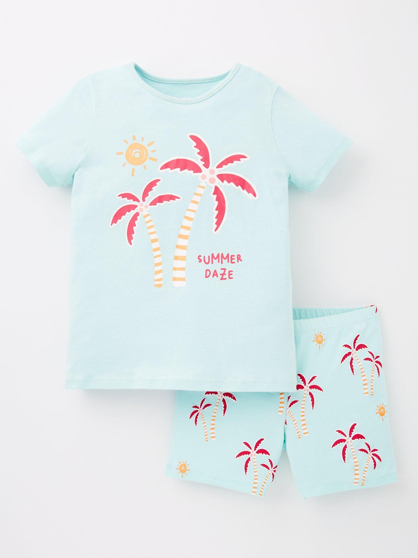 Image of Everyday Girls Short Sleeve Palm T-shirt And Cycling Short Set - Multi