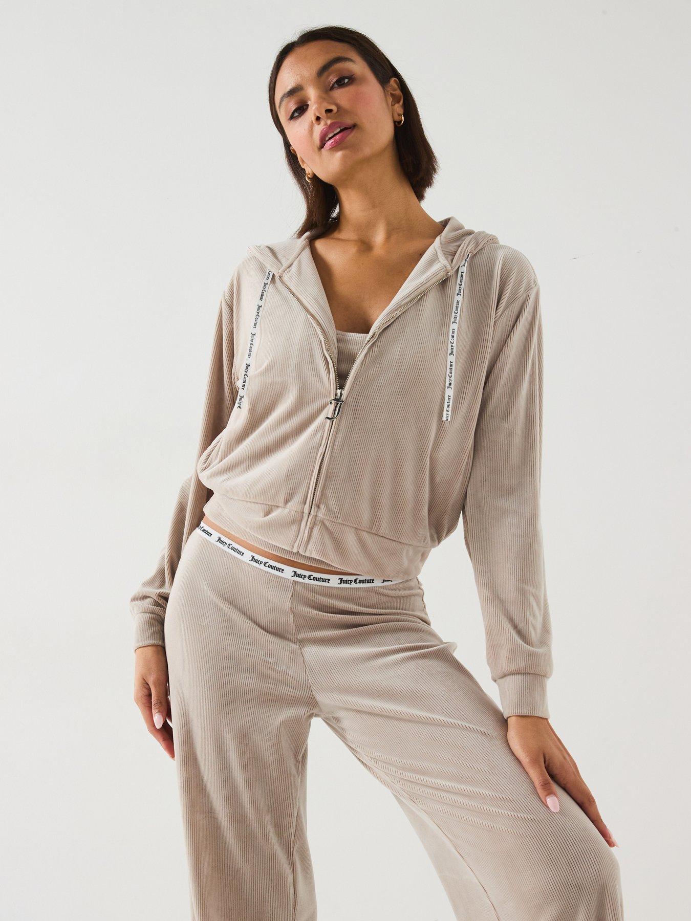 Juicy Couture Liv Rib Velour Lounge Hoodie - Beige