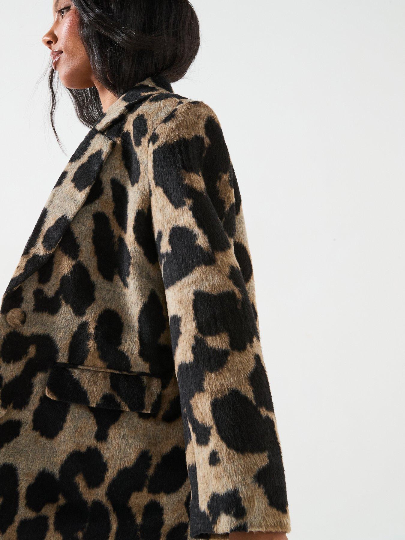 Leopard Print Crop Blazer - Metallic Blue