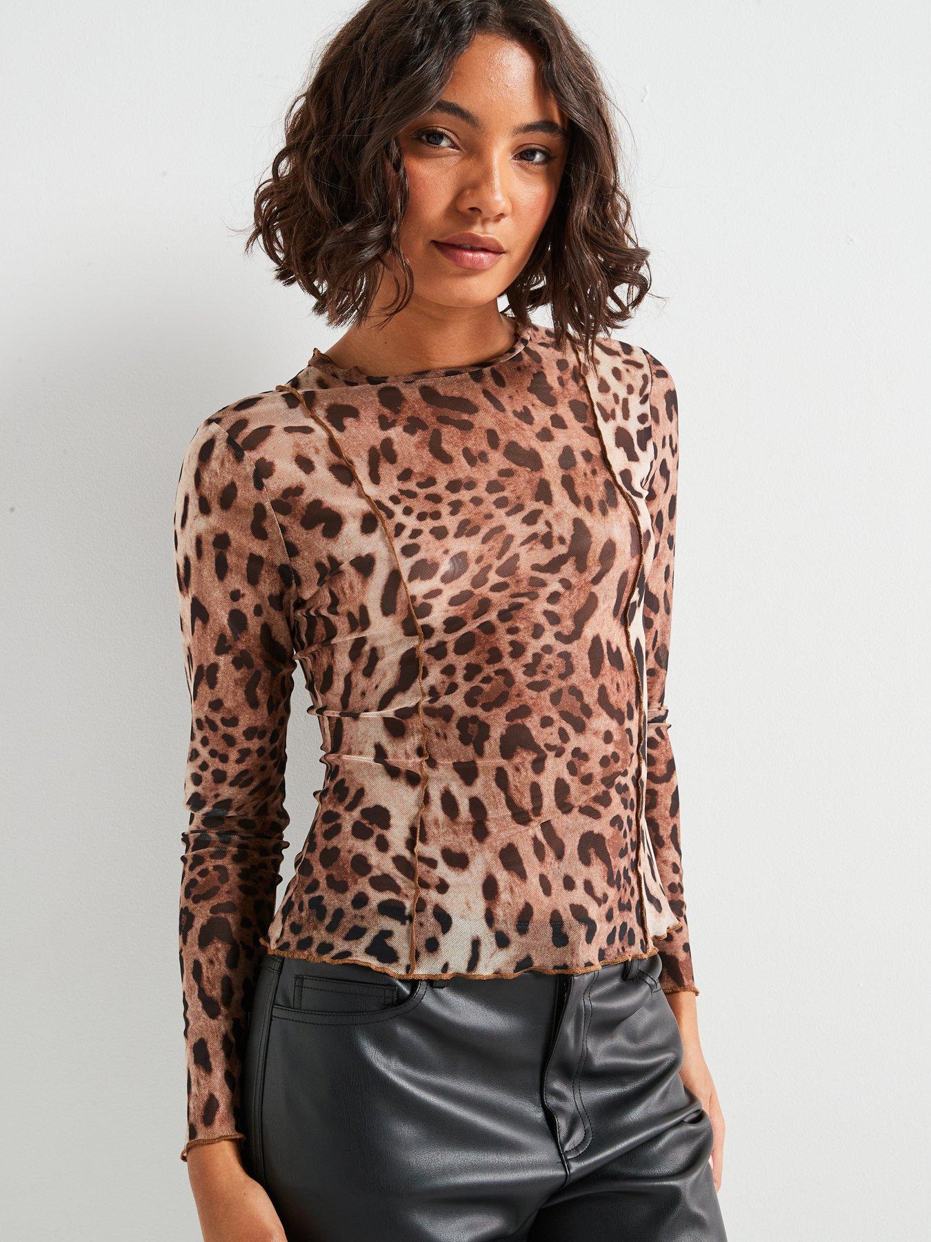 undefined Leopard Print Mesh Top - Multi