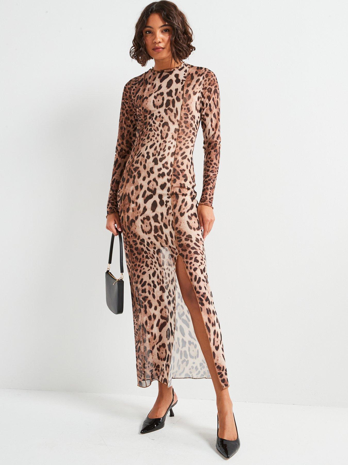 undefined Leopard Print Mesh Midi Dress - Multi