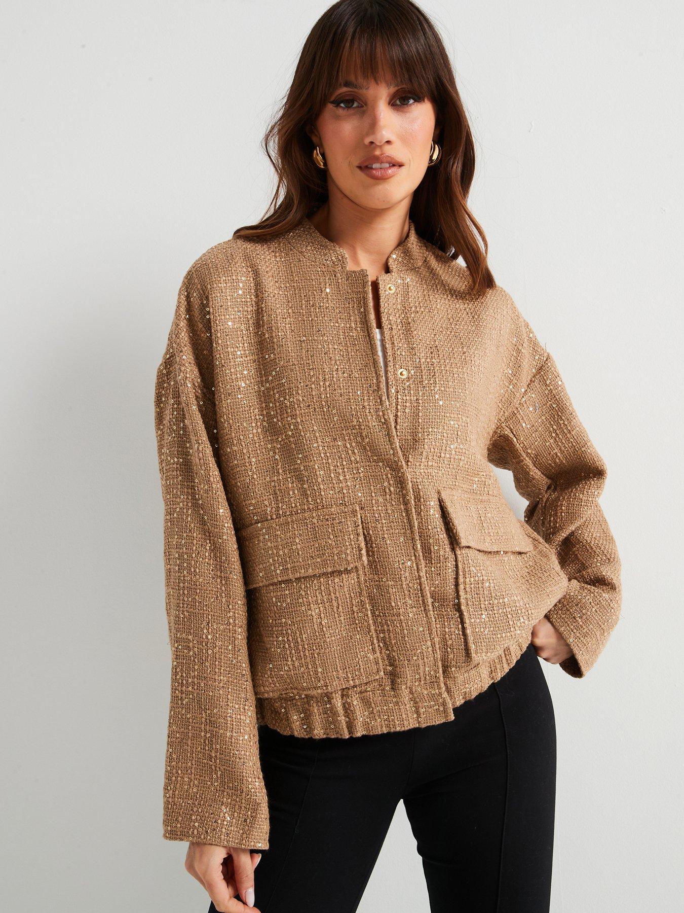 Vila Sequin Bomber Jacket Gold Very