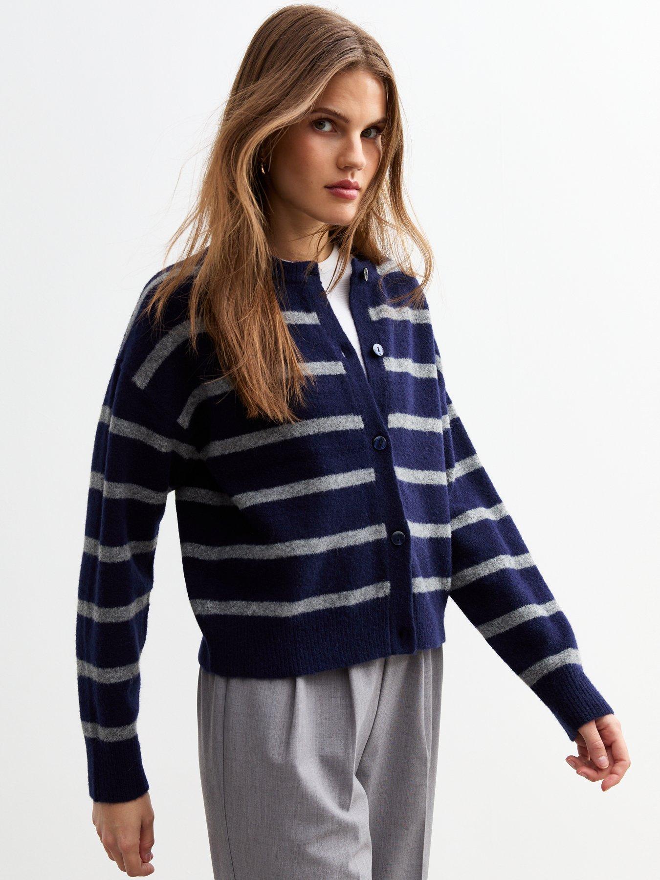 undefined Blue Fine Knit Striped Cardigan - Print