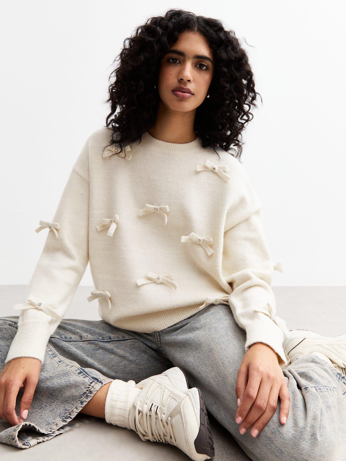 undefined Cream Gem Bow Sparkle Jumper