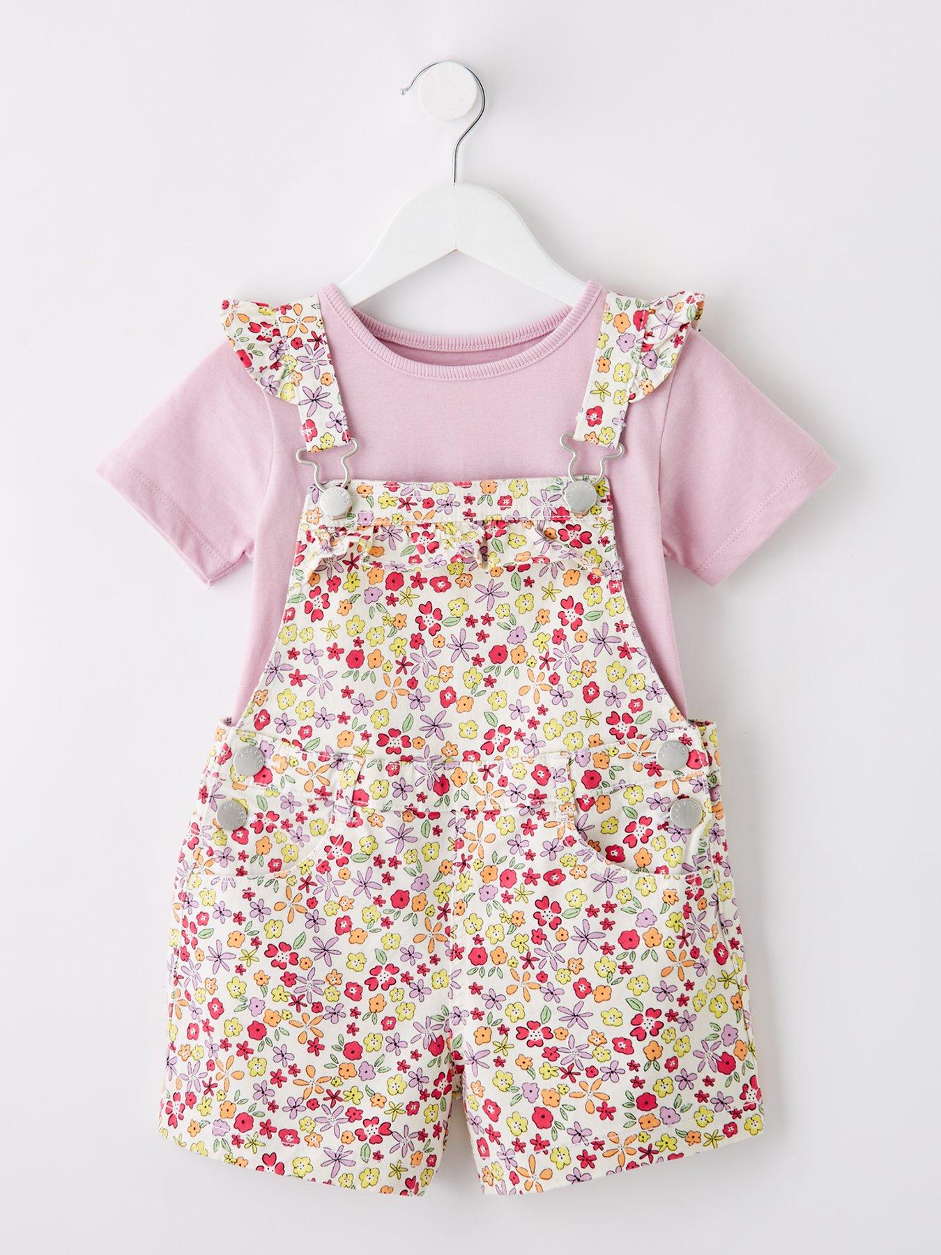 undefined Girls Floral Dungaree And T-Shirt Set - Multi