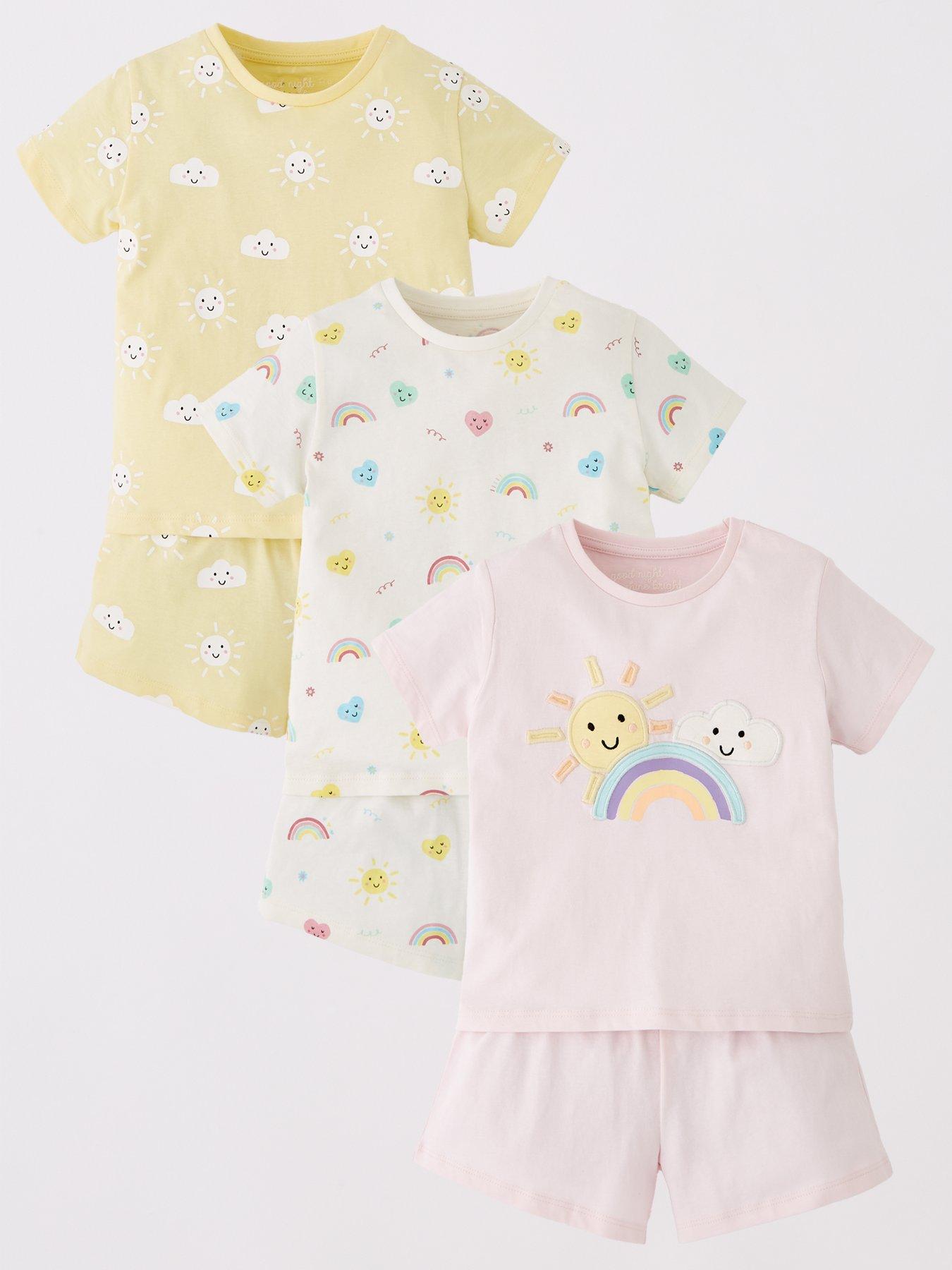 undefined Girls 3 Pack Sunshine And Rainbow Short Pyjama Set