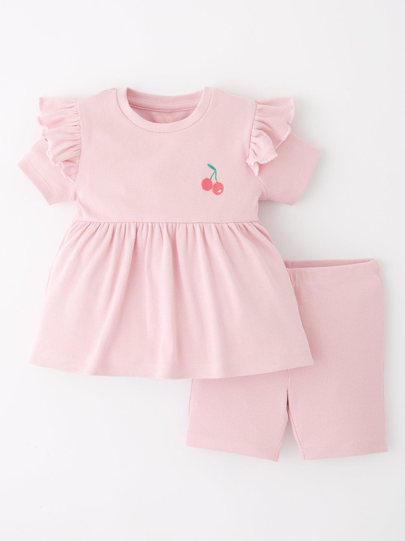 undefined Girls Rib Cherry Top And Cycling Short Set