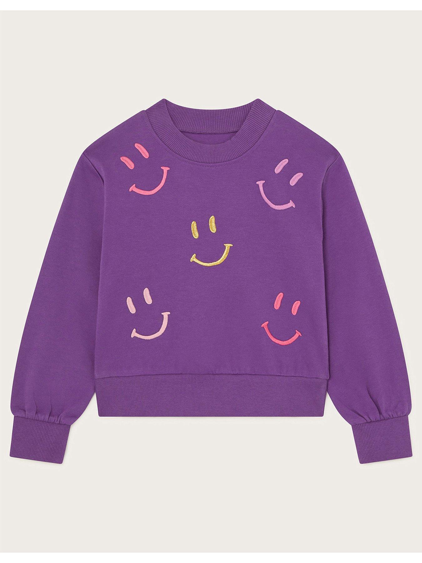 Girls Purple Happy Face Sweatshirt Purple