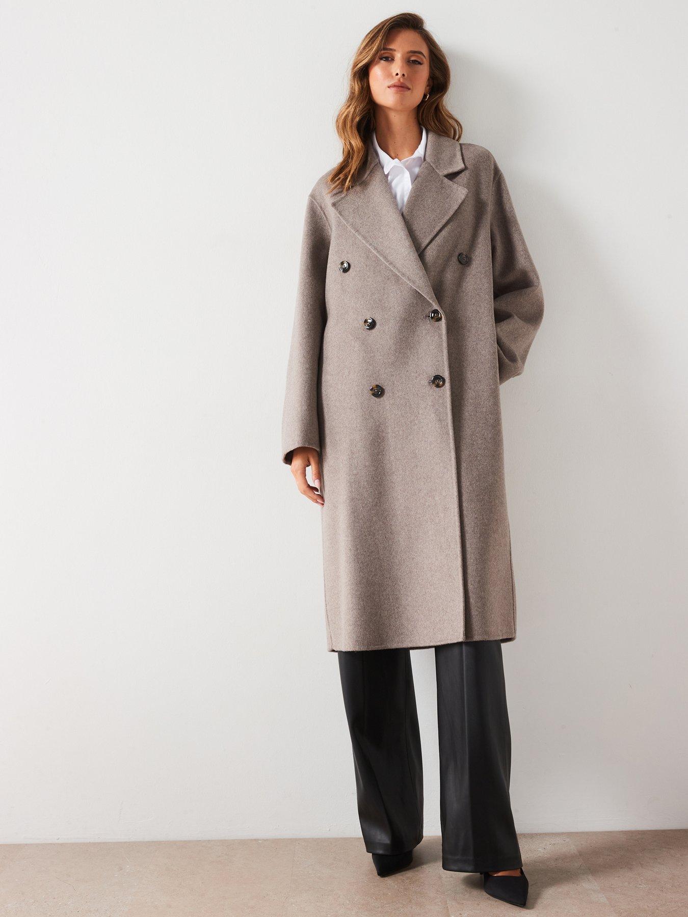undefined Double Breasted Wool Mix Coat - Natural