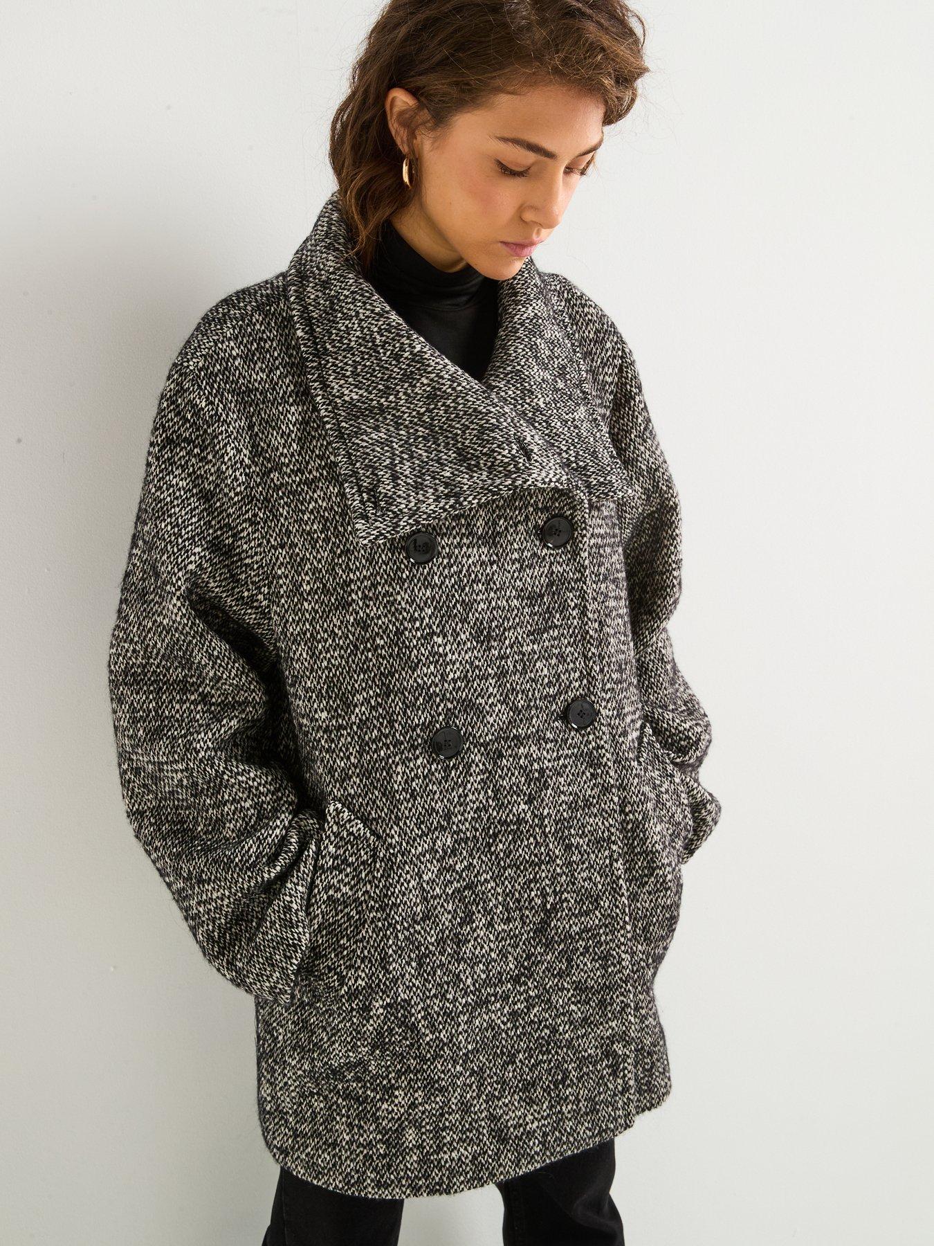 Image 5 of 6 of Mango double-breasted Marbled Coat - Grey