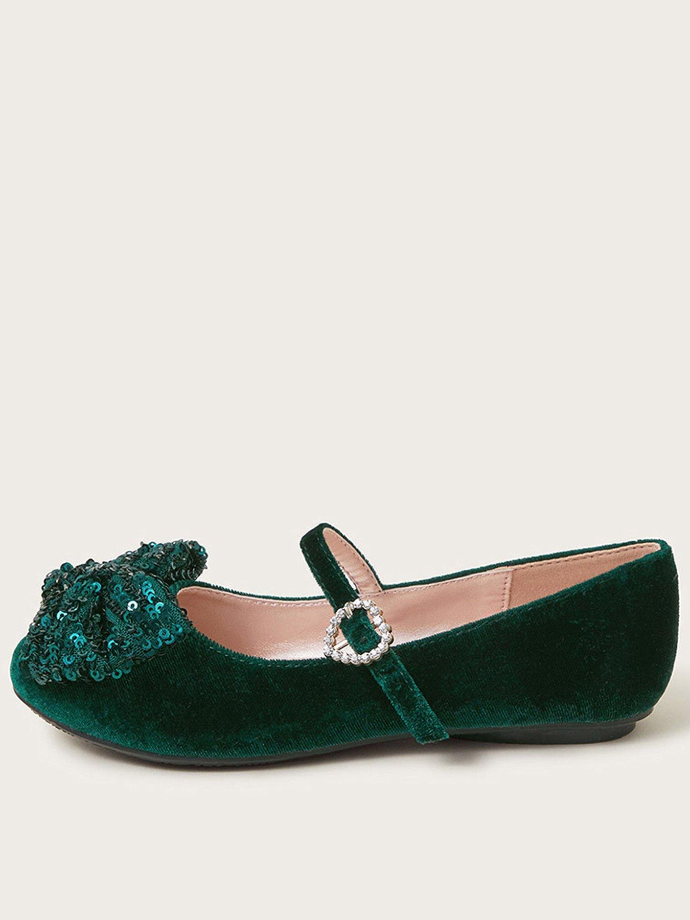 Girls Sequin Bow Velvet Ballet Flats Green