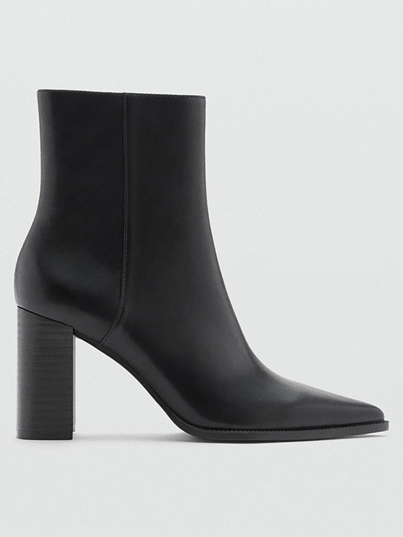 Mango Pointed Block Heel Ankle Boot Black Very