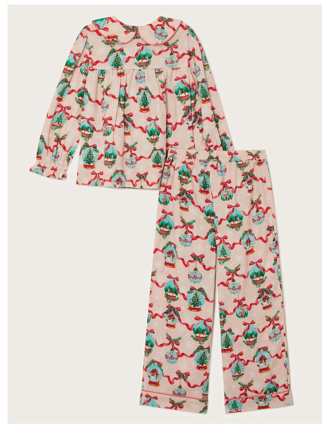 Monsoon Girls Christmas Snow Globe Long Pyjamas Set Pink Very