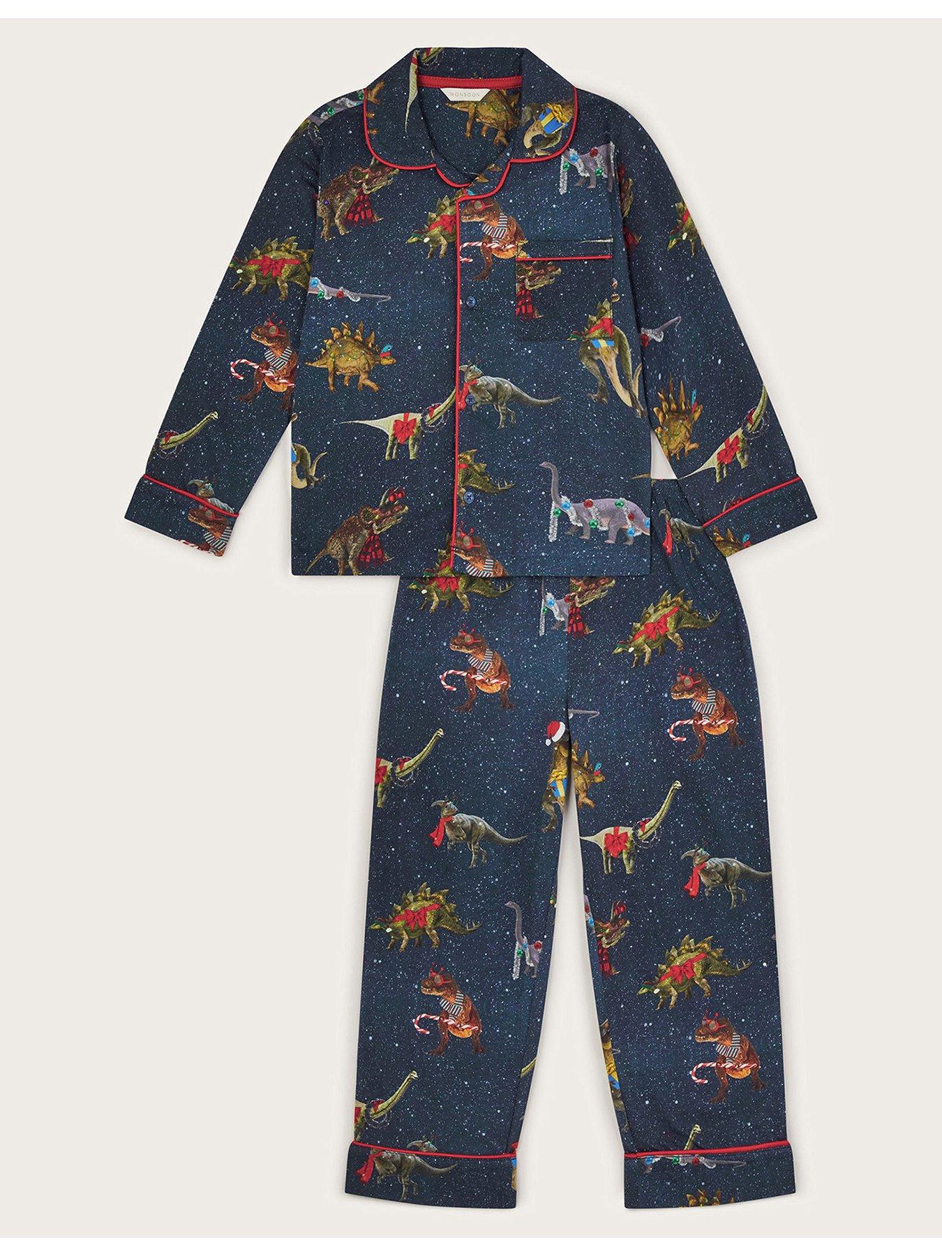 Monsoon Boys Christmas Dinosaur Print Pyjama Set Navy Very