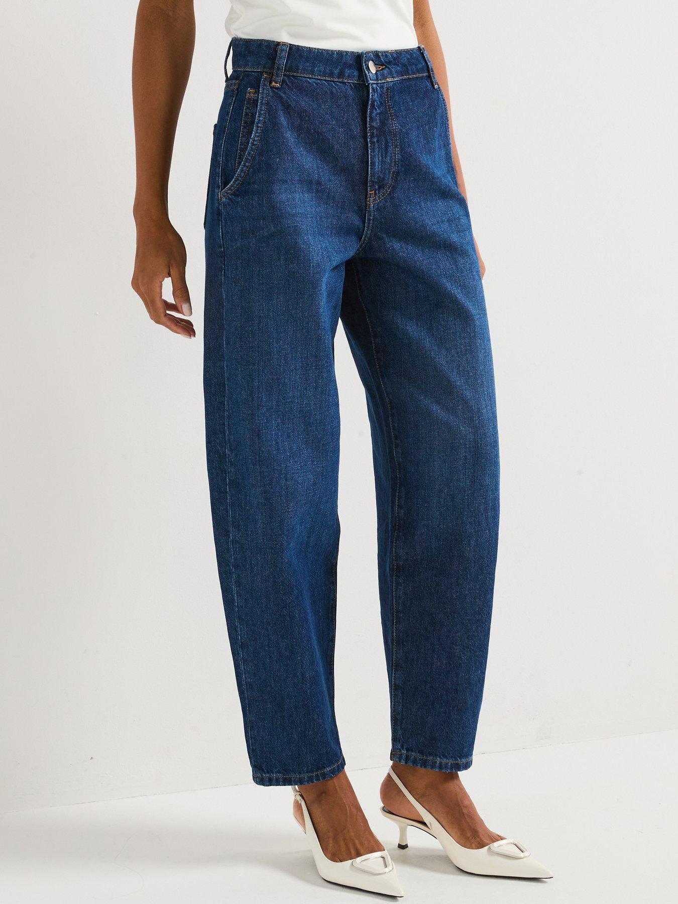 undefined High Rise Barrel Leg Jeans - Dark Wash