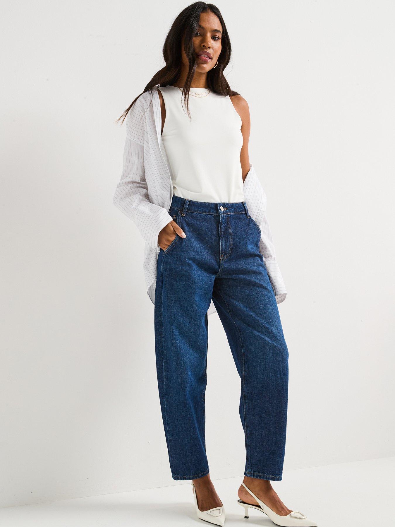 V by Very High Rise Barrel Leg Jeans Dark Wash Very