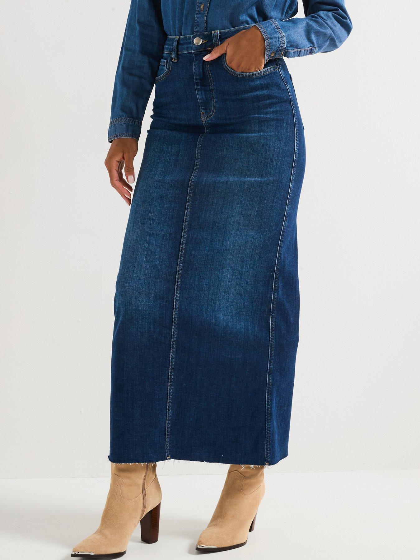 undefined Authentic Denim Maxi Skirt - Dark Wash