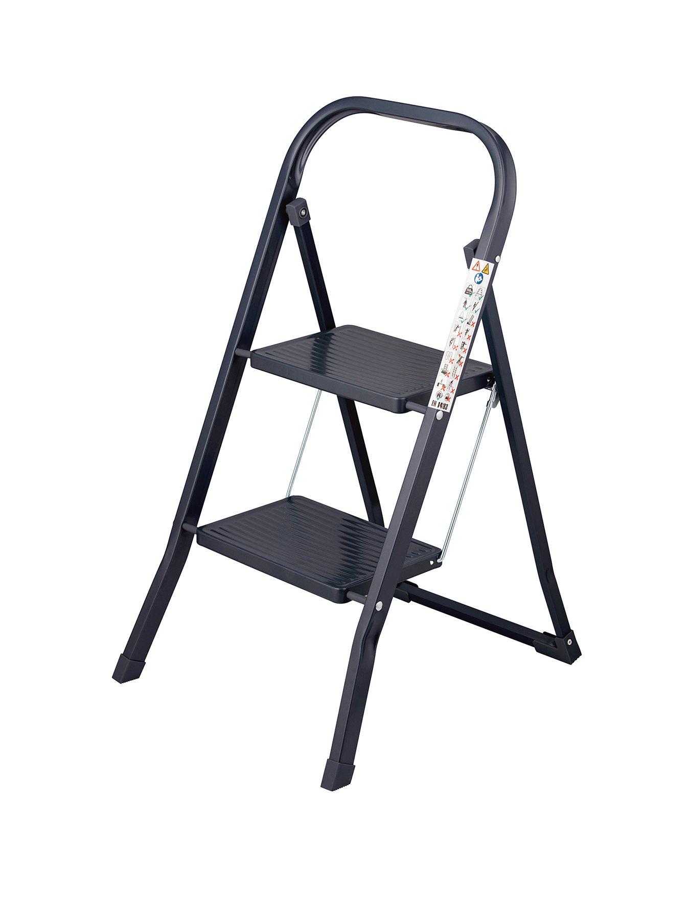 Product photograph of Our House Ourhouse 2 Tread Steel Anthracite Step Ladder from very.co.uk