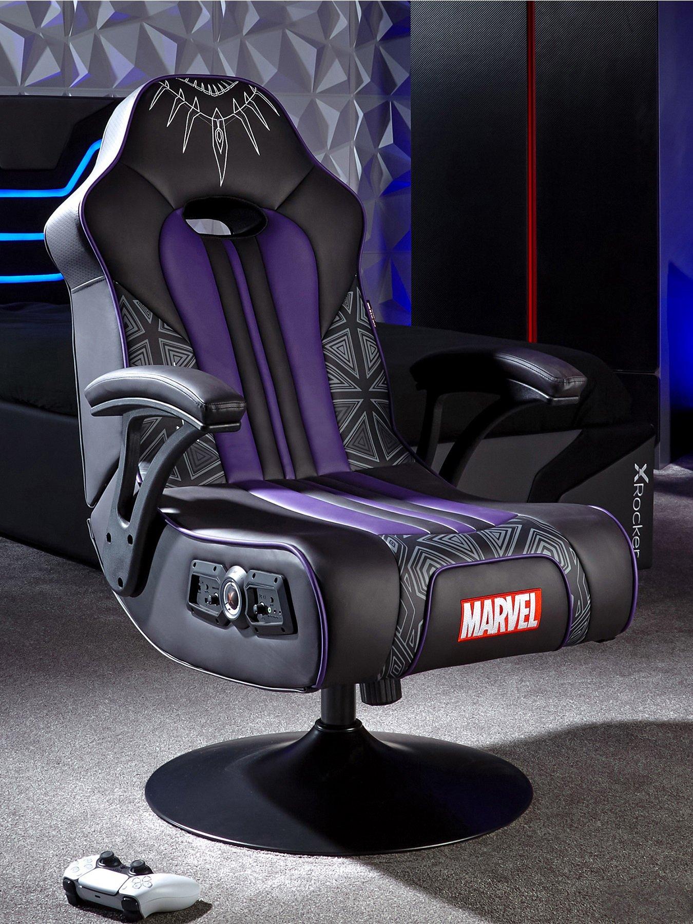 Product photograph of X Rocker Marvel 2 1 Audio Ped Rocker Chair - Elite - Black Panther from very.co.uk